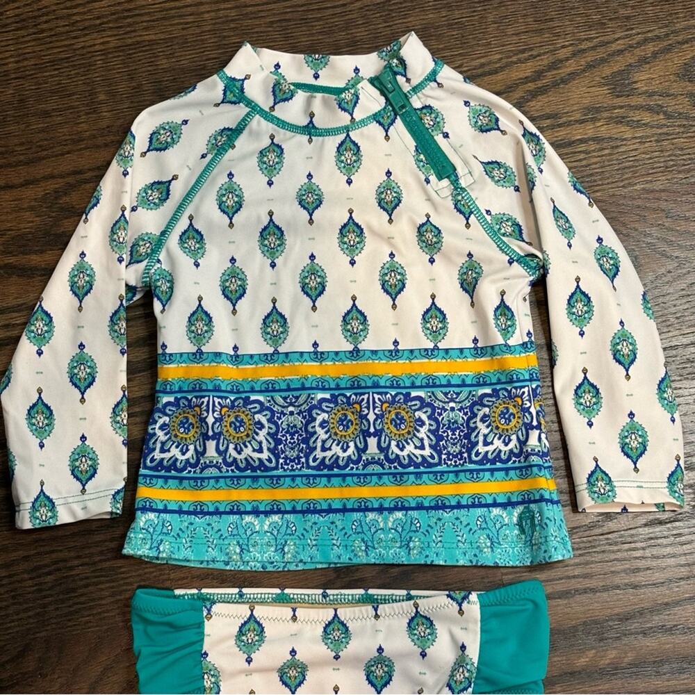 Cabana Life Rash Guard Bikini Set White Green Print 6-12 Months - Picture 2 of 10